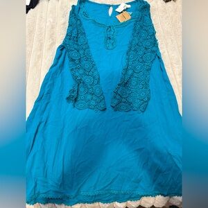 Umgee Teal Crochet-Trim dress